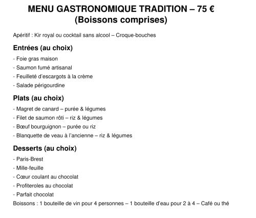 Menu Gastronomique Tradition - 75€