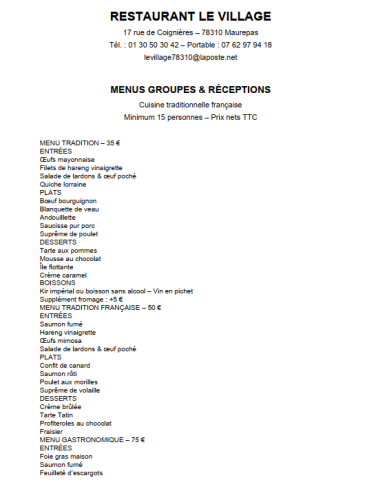 MENUS GROUPES & RÉCEPTIONS